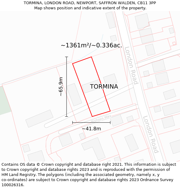 TORMINA, LONDON ROAD, NEWPORT, SAFFRON WALDEN, CB11 3PP: Plot and title map