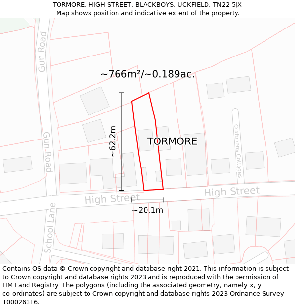 TORMORE, HIGH STREET, BLACKBOYS, UCKFIELD, TN22 5JX: Plot and title map