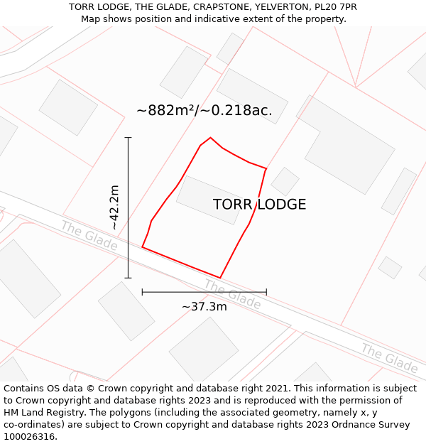 TORR LODGE, THE GLADE, CRAPSTONE, YELVERTON, PL20 7PR: Plot and title map