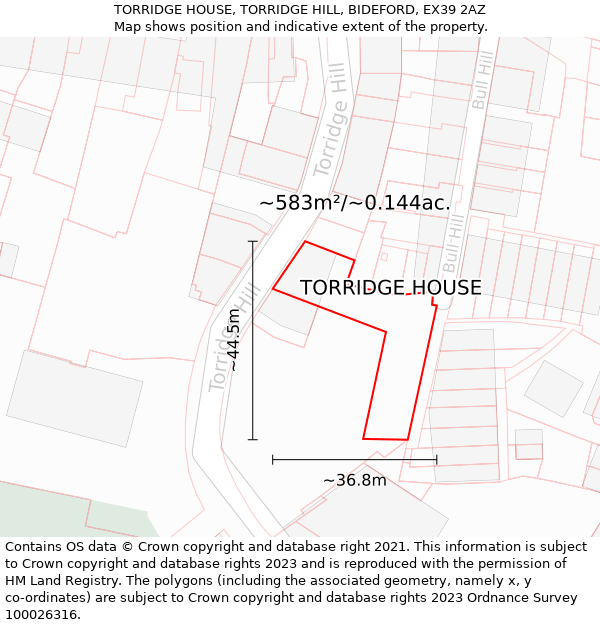 TORRIDGE HOUSE, TORRIDGE HILL, BIDEFORD, EX39 2AZ: Plot and title map