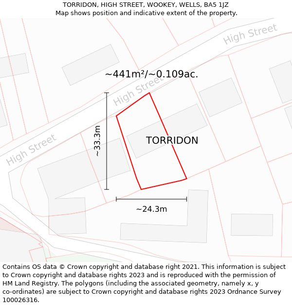 TORRIDON, HIGH STREET, WOOKEY, WELLS, BA5 1JZ: Plot and title map