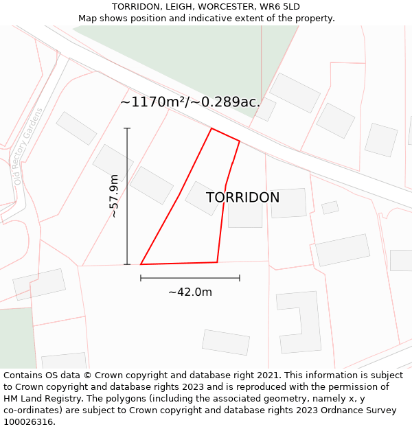 TORRIDON, LEIGH, WORCESTER, WR6 5LD: Plot and title map