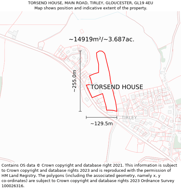 TORSEND HOUSE, MAIN ROAD, TIRLEY, GLOUCESTER, GL19 4EU: Plot and title map