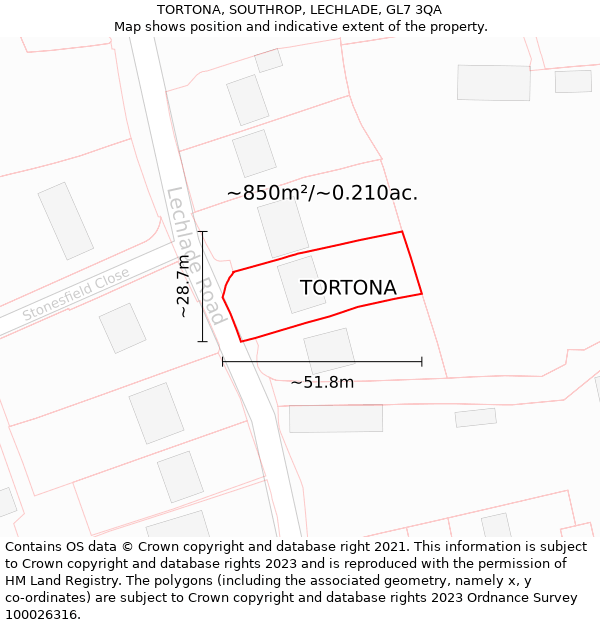 TORTONA, SOUTHROP, LECHLADE, GL7 3QA: Plot and title map