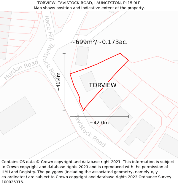 TORVIEW, TAVISTOCK ROAD, LAUNCESTON, PL15 9LE: Plot and title map