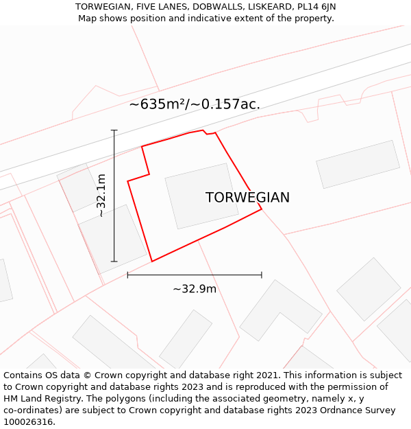 TORWEGIAN, FIVE LANES, DOBWALLS, LISKEARD, PL14 6JN: Plot and title map