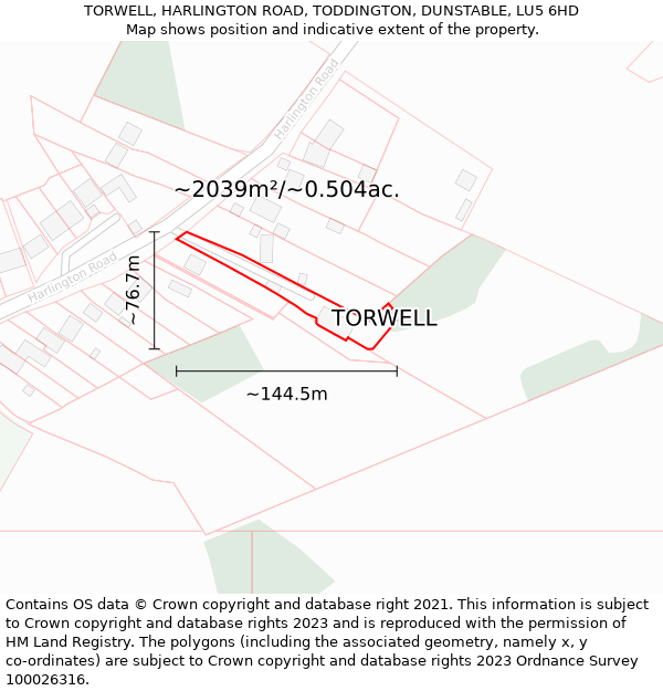 TORWELL, HARLINGTON ROAD, TODDINGTON, DUNSTABLE, LU5 6HD: Plot and title map