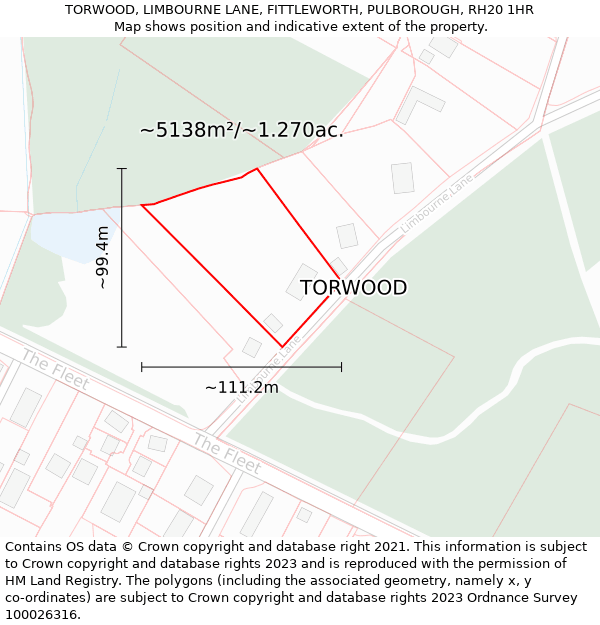 TORWOOD, LIMBOURNE LANE, FITTLEWORTH, PULBOROUGH, RH20 1HR: Plot and title map