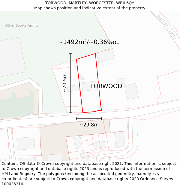 TORWOOD, MARTLEY, WORCESTER, WR6 6QA: Plot and title map