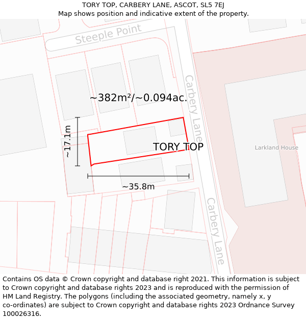 TORY TOP, CARBERY LANE, ASCOT, SL5 7EJ: Plot and title map