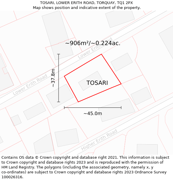 TOSARI, LOWER ERITH ROAD, TORQUAY, TQ1 2PX: Plot and title map