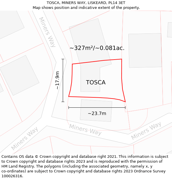 TOSCA, MINERS WAY, LISKEARD, PL14 3ET: Plot and title map
