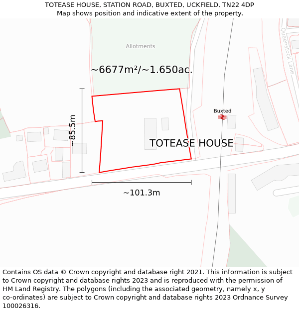 TOTEASE HOUSE, STATION ROAD, BUXTED, UCKFIELD, TN22 4DP: Plot and title map
