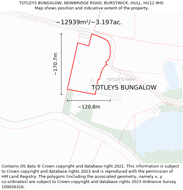 TOTLEYS BUNGALOW, NEWBRIDGE ROAD, BURSTWICK, HULL, HU12 9HS: Plot and title map