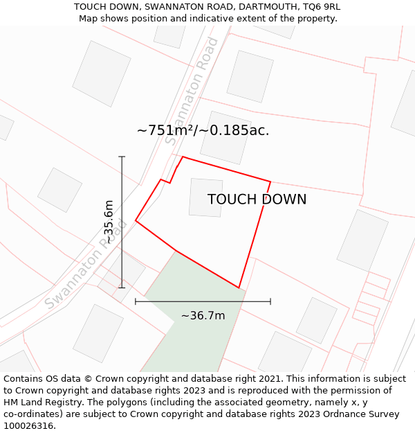 TOUCH DOWN, SWANNATON ROAD, DARTMOUTH, TQ6 9RL: Plot and title map