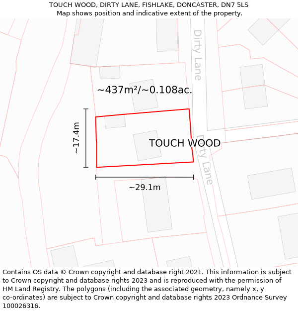 TOUCH WOOD, DIRTY LANE, FISHLAKE, DONCASTER, DN7 5LS: Plot and title map