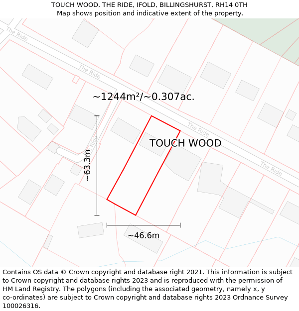 TOUCH WOOD, THE RIDE, IFOLD, BILLINGSHURST, RH14 0TH: Plot and title map