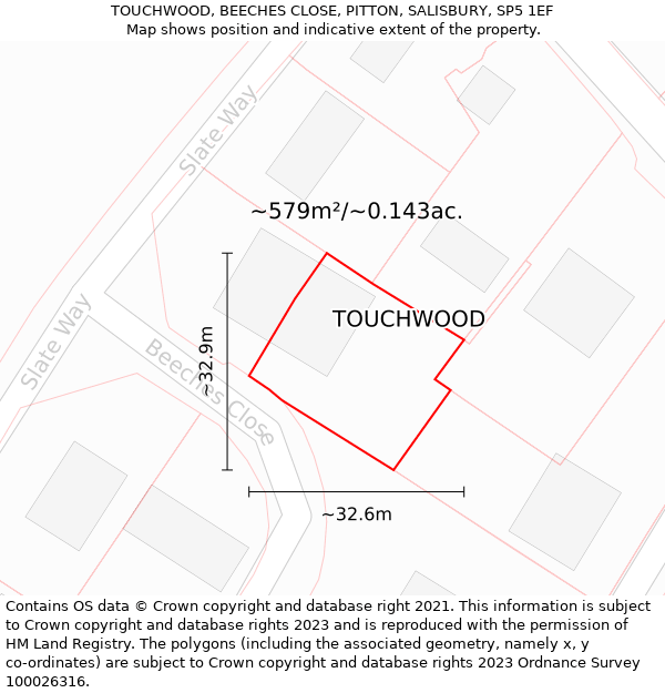 TOUCHWOOD, BEECHES CLOSE, PITTON, SALISBURY, SP5 1EF: Plot and title map