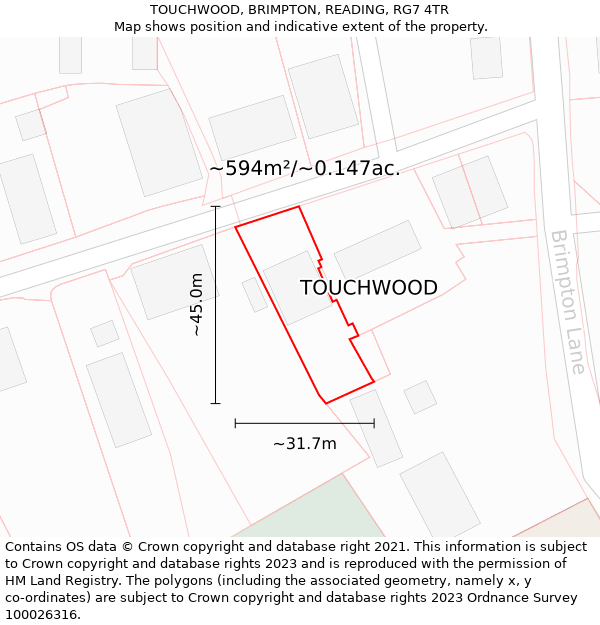 TOUCHWOOD, BRIMPTON, READING, RG7 4TR: Plot and title map