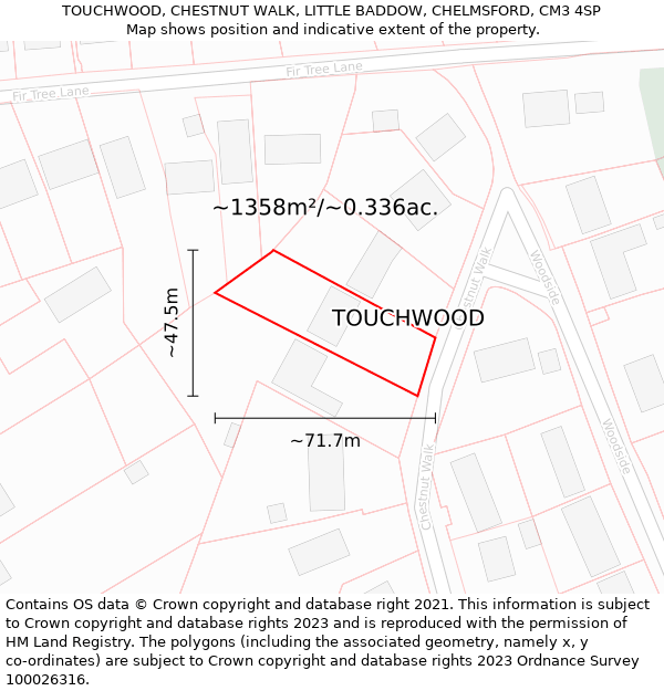 TOUCHWOOD, CHESTNUT WALK, LITTLE BADDOW, CHELMSFORD, CM3 4SP: Plot and title map