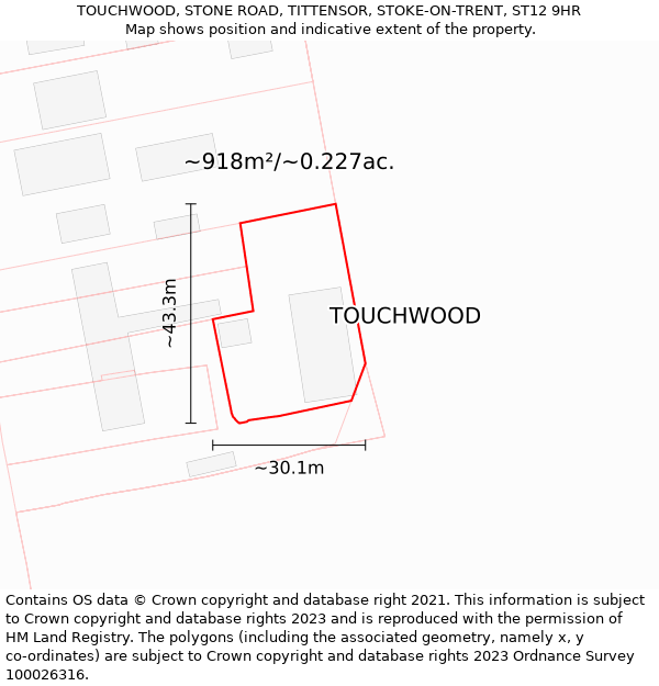 TOUCHWOOD, STONE ROAD, TITTENSOR, STOKE-ON-TRENT, ST12 9HR: Plot and title map