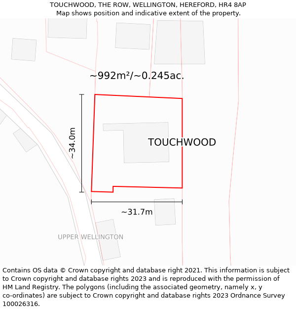 TOUCHWOOD, THE ROW, WELLINGTON, HEREFORD, HR4 8AP: Plot and title map