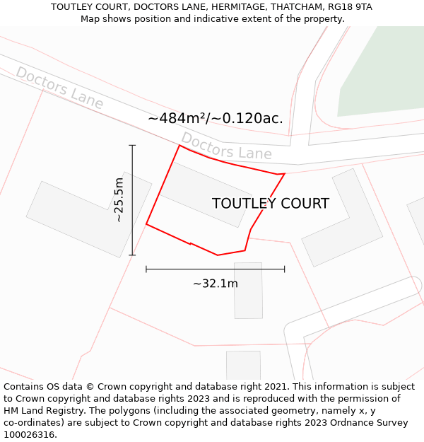 TOUTLEY COURT, DOCTORS LANE, HERMITAGE, THATCHAM, RG18 9TA: Plot and title map