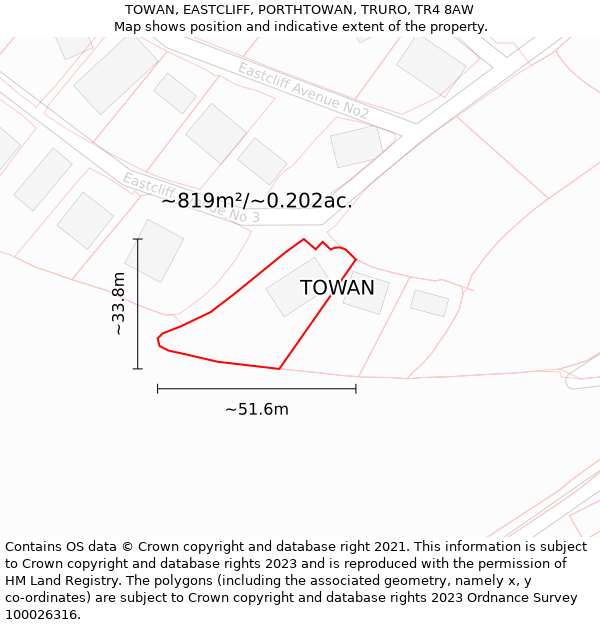 TOWAN, EASTCLIFF, PORTHTOWAN, TRURO, TR4 8AW: Plot and title map