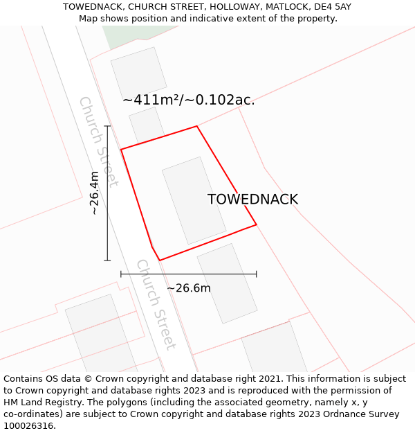 TOWEDNACK, CHURCH STREET, HOLLOWAY, MATLOCK, DE4 5AY: Plot and title map