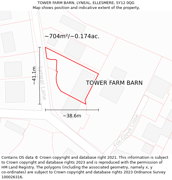 TOWER FARM BARN, LYNEAL, ELLESMERE, SY12 0QG: Plot and title map