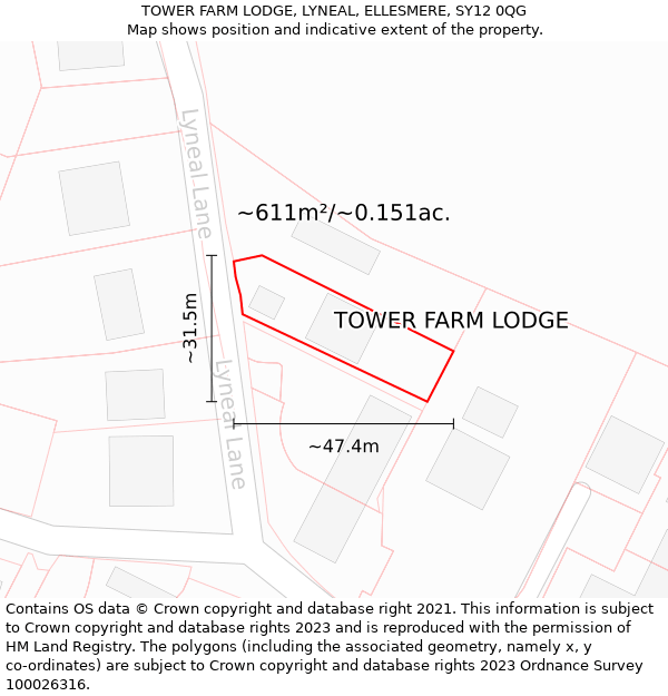 TOWER FARM LODGE, LYNEAL, ELLESMERE, SY12 0QG: Plot and title map