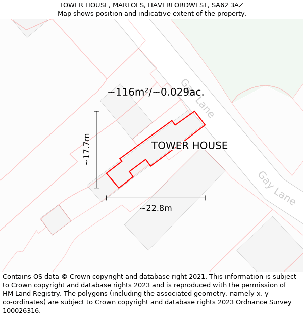 TOWER HOUSE, MARLOES, HAVERFORDWEST, SA62 3AZ: Plot and title map