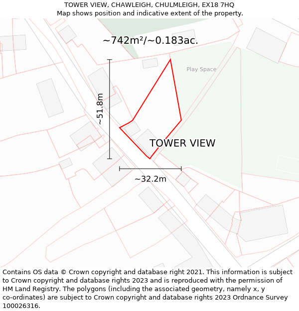 TOWER VIEW, CHAWLEIGH, CHULMLEIGH, EX18 7HQ: Plot and title map