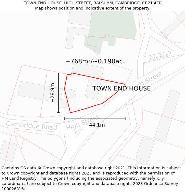 TOWN END HOUSE, HIGH STREET, BALSHAM, CAMBRIDGE, CB21 4EP: Plot and title map