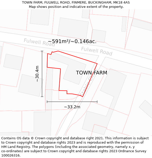 TOWN FARM, FULWELL ROAD, FINMERE, BUCKINGHAM, MK18 4AS: Plot and title map