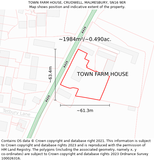 TOWN FARM HOUSE, CRUDWELL, MALMESBURY, SN16 9ER: Plot and title map