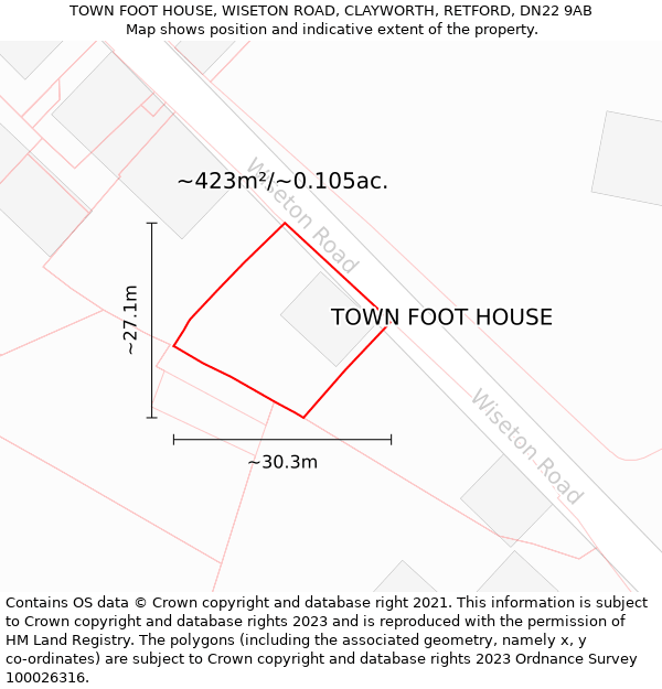 TOWN FOOT HOUSE, WISETON ROAD, CLAYWORTH, RETFORD, DN22 9AB: Plot and title map