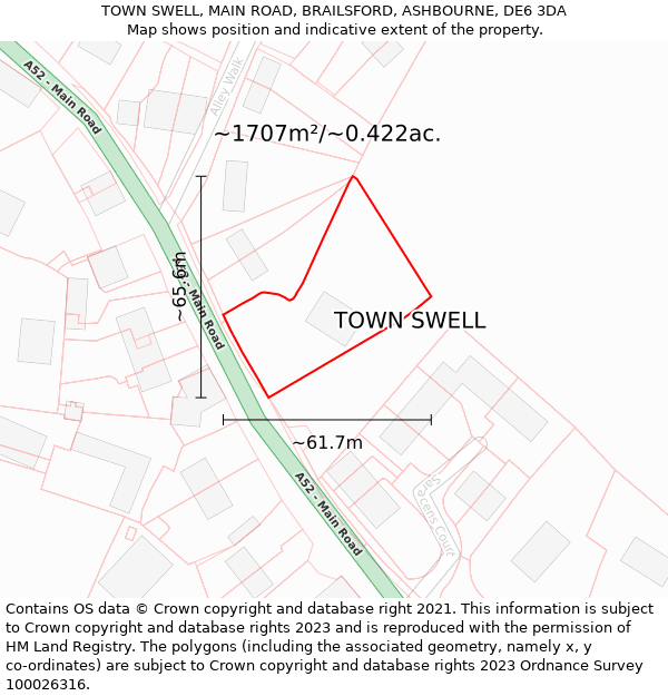 TOWN SWELL, MAIN ROAD, BRAILSFORD, ASHBOURNE, DE6 3DA: Plot and title map