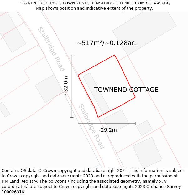 TOWNEND COTTAGE, TOWNS END, HENSTRIDGE, TEMPLECOMBE, BA8 0RQ: Plot and title map