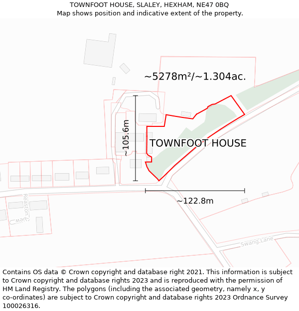 TOWNFOOT HOUSE, SLALEY, HEXHAM, NE47 0BQ: Plot and title map