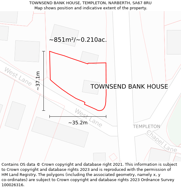 TOWNSEND BANK HOUSE, TEMPLETON, NARBERTH, SA67 8RU: Plot and title map