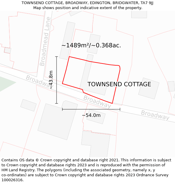 TOWNSEND COTTAGE, BROADWAY, EDINGTON, BRIDGWATER, TA7 9JJ: Plot and title map