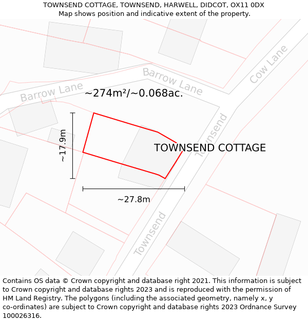 TOWNSEND COTTAGE, TOWNSEND, HARWELL, DIDCOT, OX11 0DX: Plot and title map