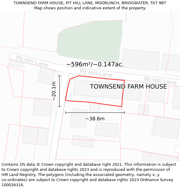 TOWNSEND FARM HOUSE, PIT HILL LANE, MOORLINCH, BRIDGWATER, TA7 9BT: Plot and title map