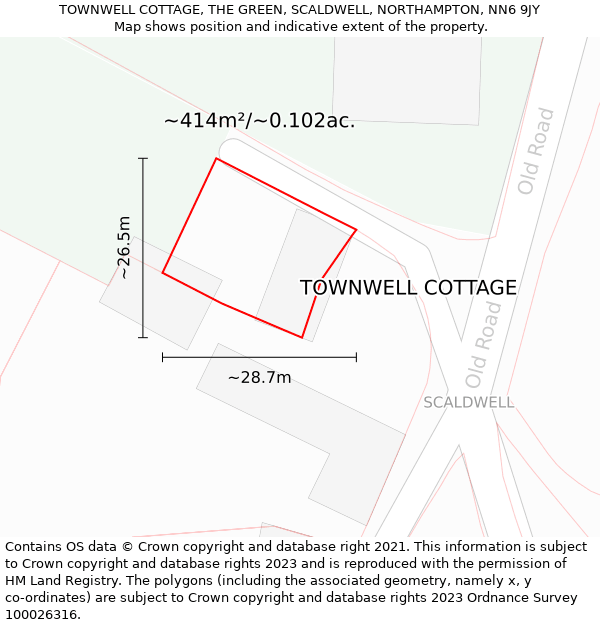 TOWNWELL COTTAGE, THE GREEN, SCALDWELL, NORTHAMPTON, NN6 9JY: Plot and title map