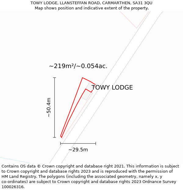 TOWY LODGE, LLANSTEFFAN ROAD, CARMARTHEN, SA31 3QU: Plot and title map
