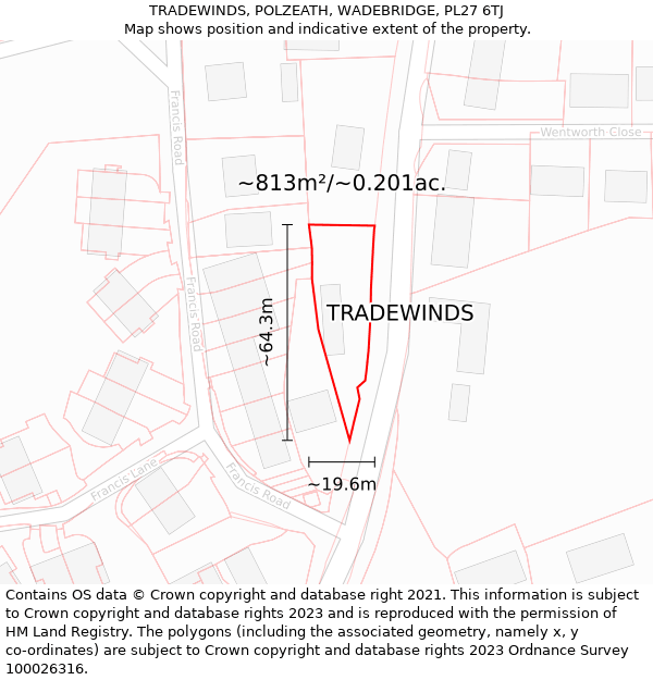 TRADEWINDS, POLZEATH, WADEBRIDGE, PL27 6TJ: Plot and title map