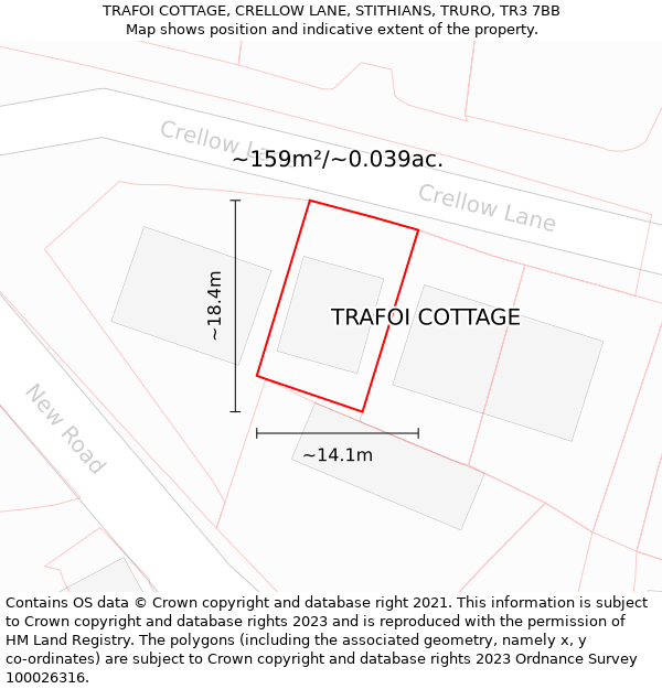 TRAFOI COTTAGE, CRELLOW LANE, STITHIANS, TRURO, TR3 7BB: Plot and title map