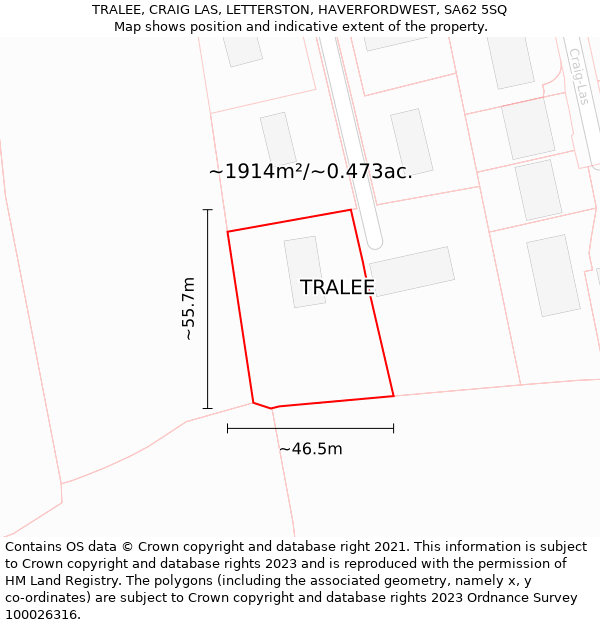 TRALEE, CRAIG LAS, LETTERSTON, HAVERFORDWEST, SA62 5SQ: Plot and title map