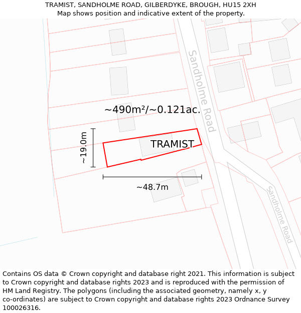 TRAMIST, SANDHOLME ROAD, GILBERDYKE, BROUGH, HU15 2XH: Plot and title map